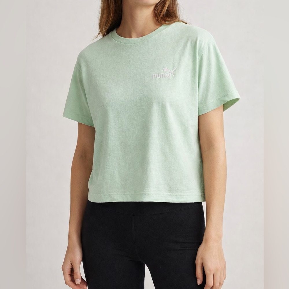 Mint Green Puma Relaxed Fit Athleisure Tee Minimal Sporty Gym Top L